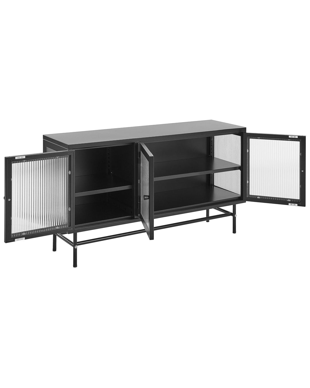 3 Door Metal Sideboard with Glass Display Black Devon