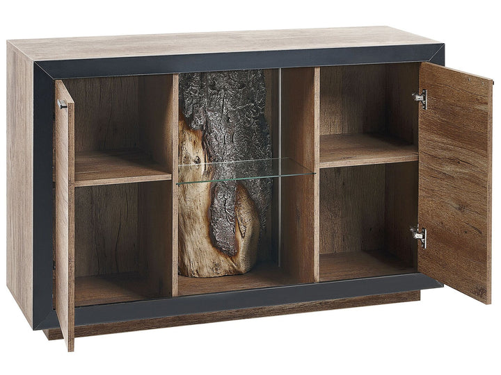 2 Door Sideboard LED Light Wood and Black Marana