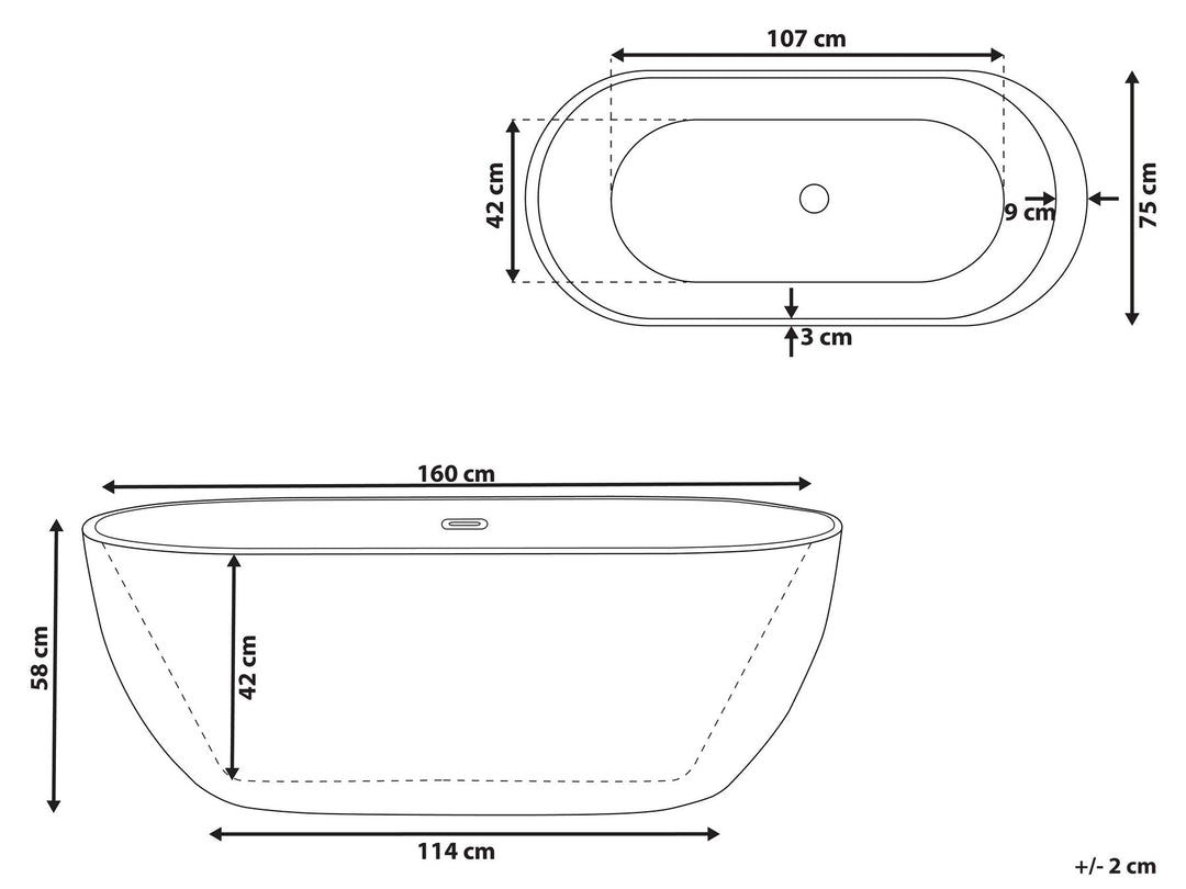 Freestanding Bath 1600 x 750 mm Black Nevis