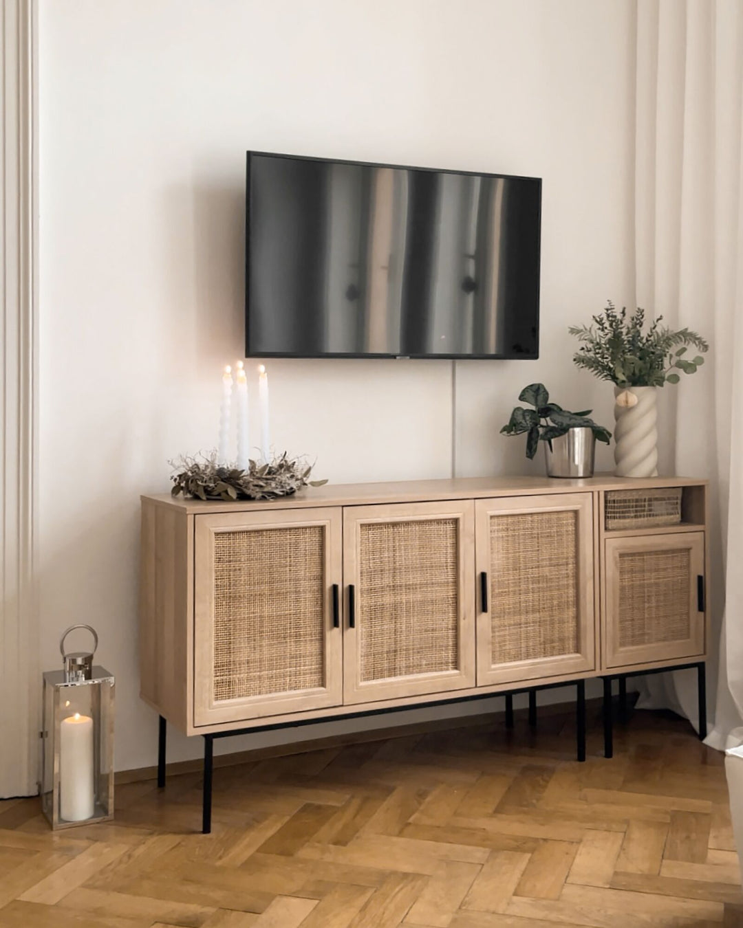 Rattan 3 Door Sideboard Light Wood Pasco