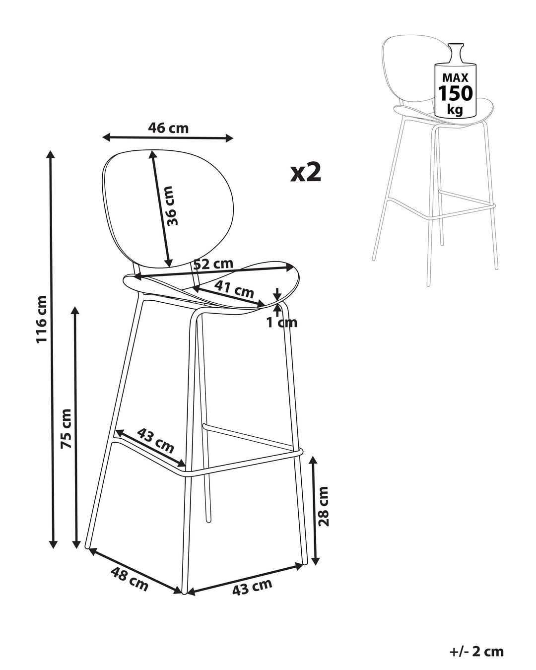 Bar Chair Set of 2 Black Shonto