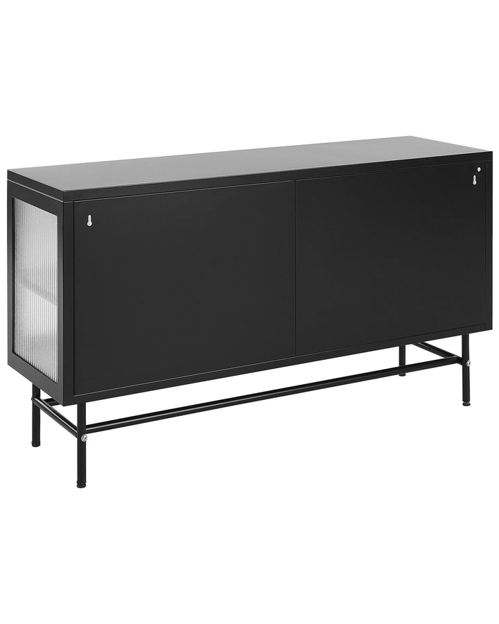 3 Door Metal Sideboard with Glass Display Black Devon