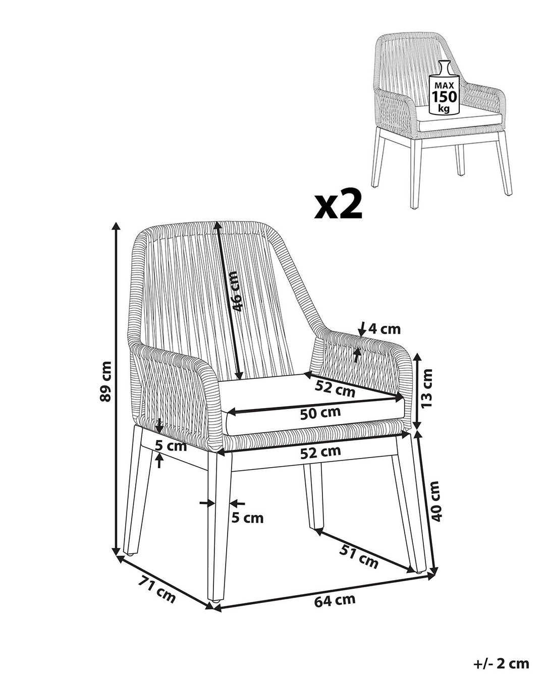 Set of 2 Garden Chairs Beige Olbia