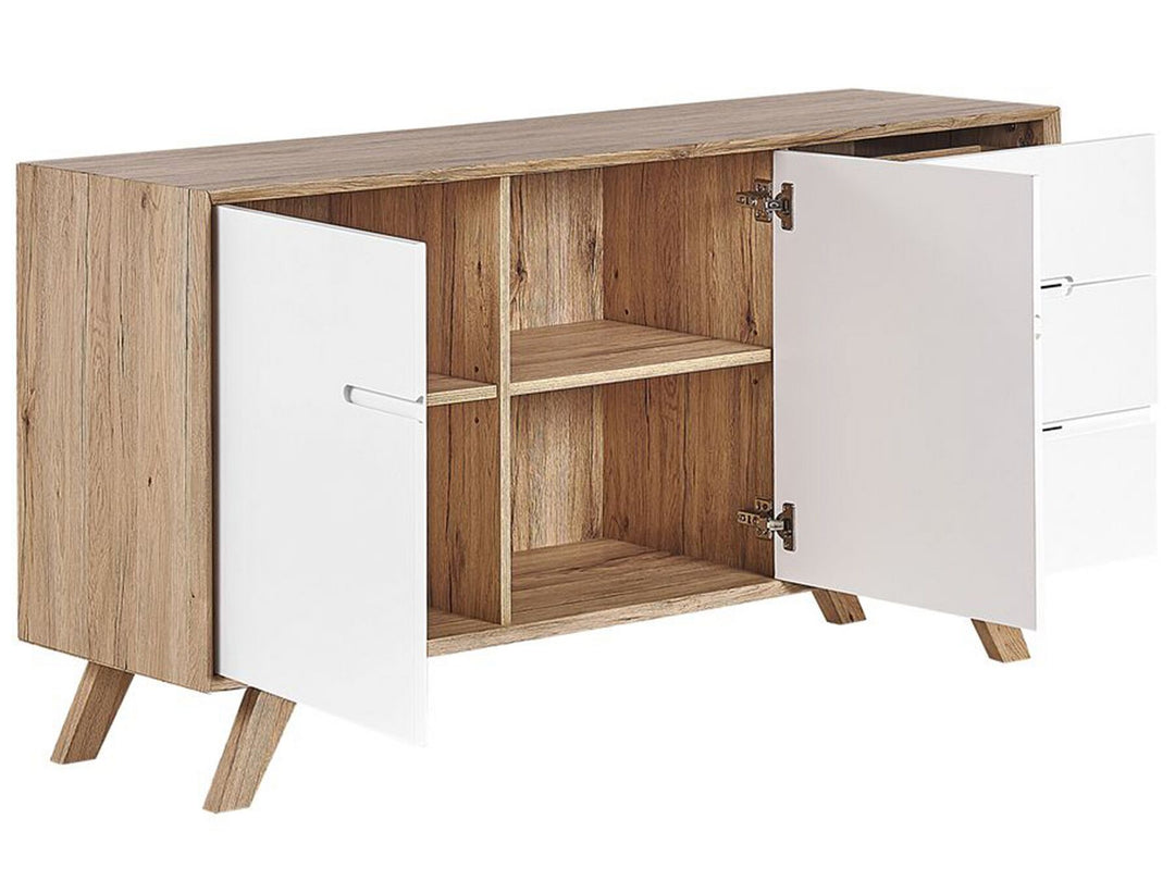 3 Drawer Sideboard White and Light Wood Forester