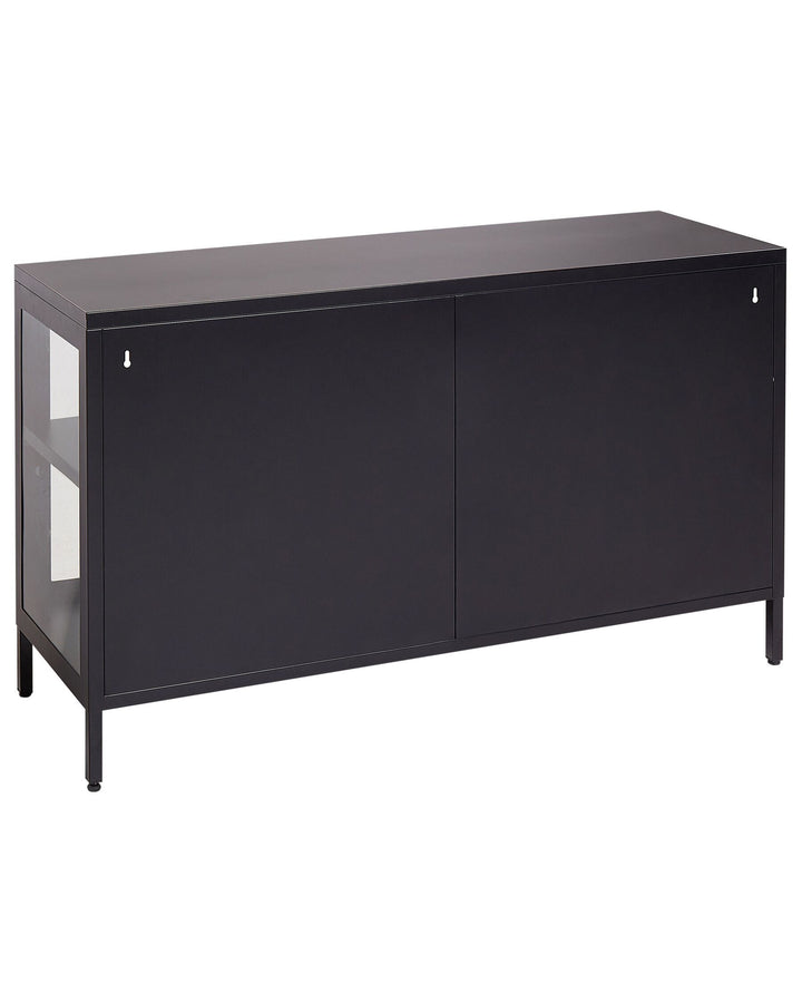 3 Door Metal LED Sideboard with Glass Display Black Newport