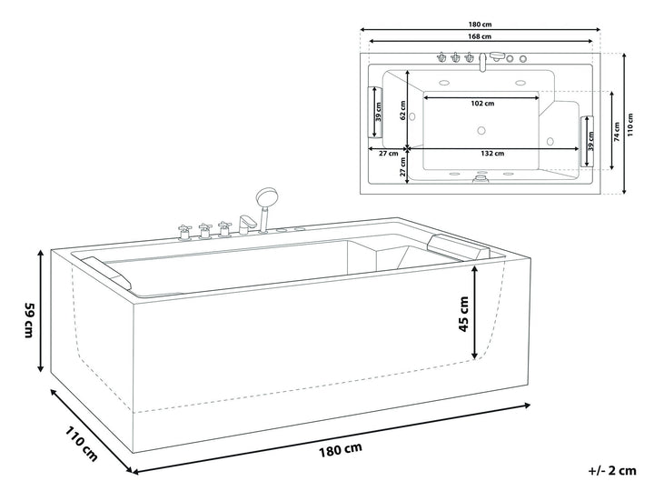 Freestanding Whirlpool Bath 1800 x 1100 mm White Saona