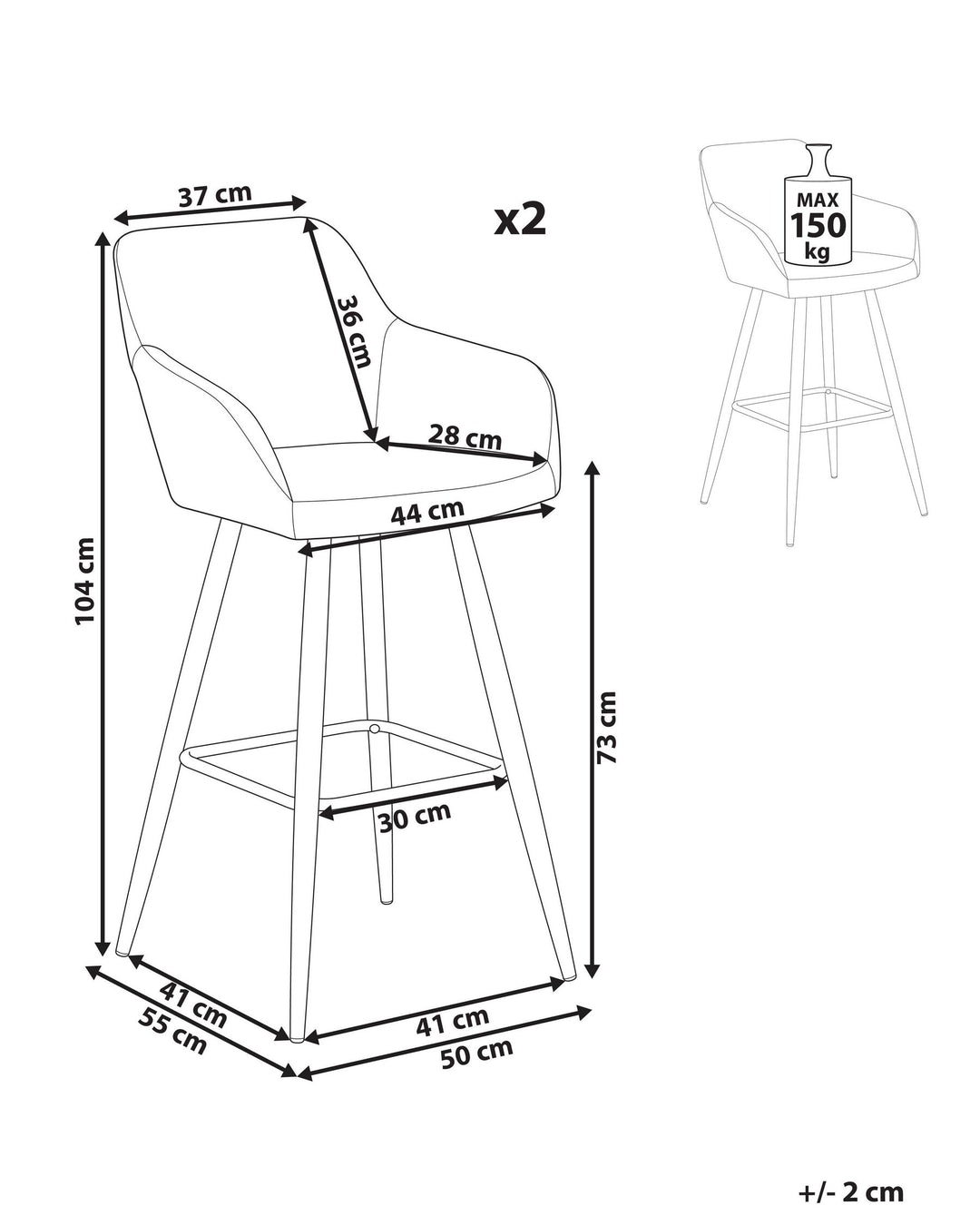 Bar Chair Set of 2 Velvet Light Grey Casmalia