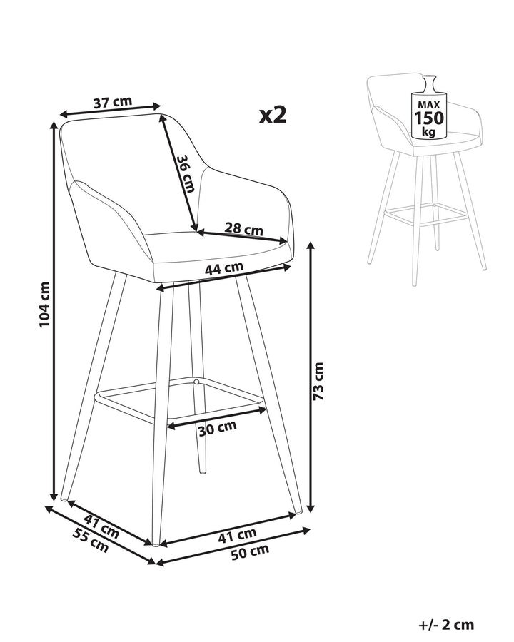 Bar Chair Set of 2 Velvet Light Grey Casmalia