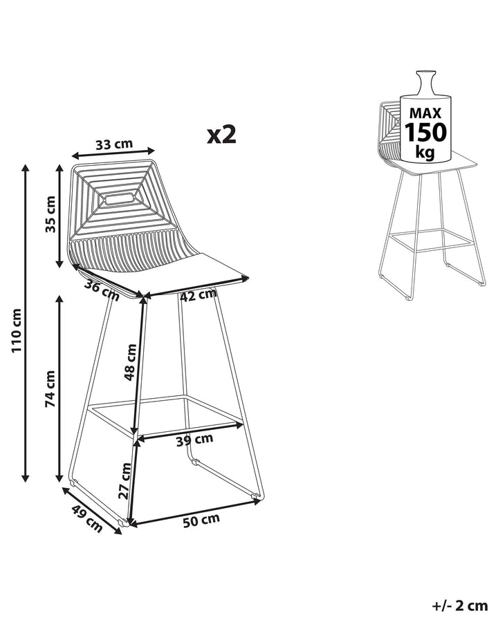 Bar Chair Set of 2 Metal Black Bisbee