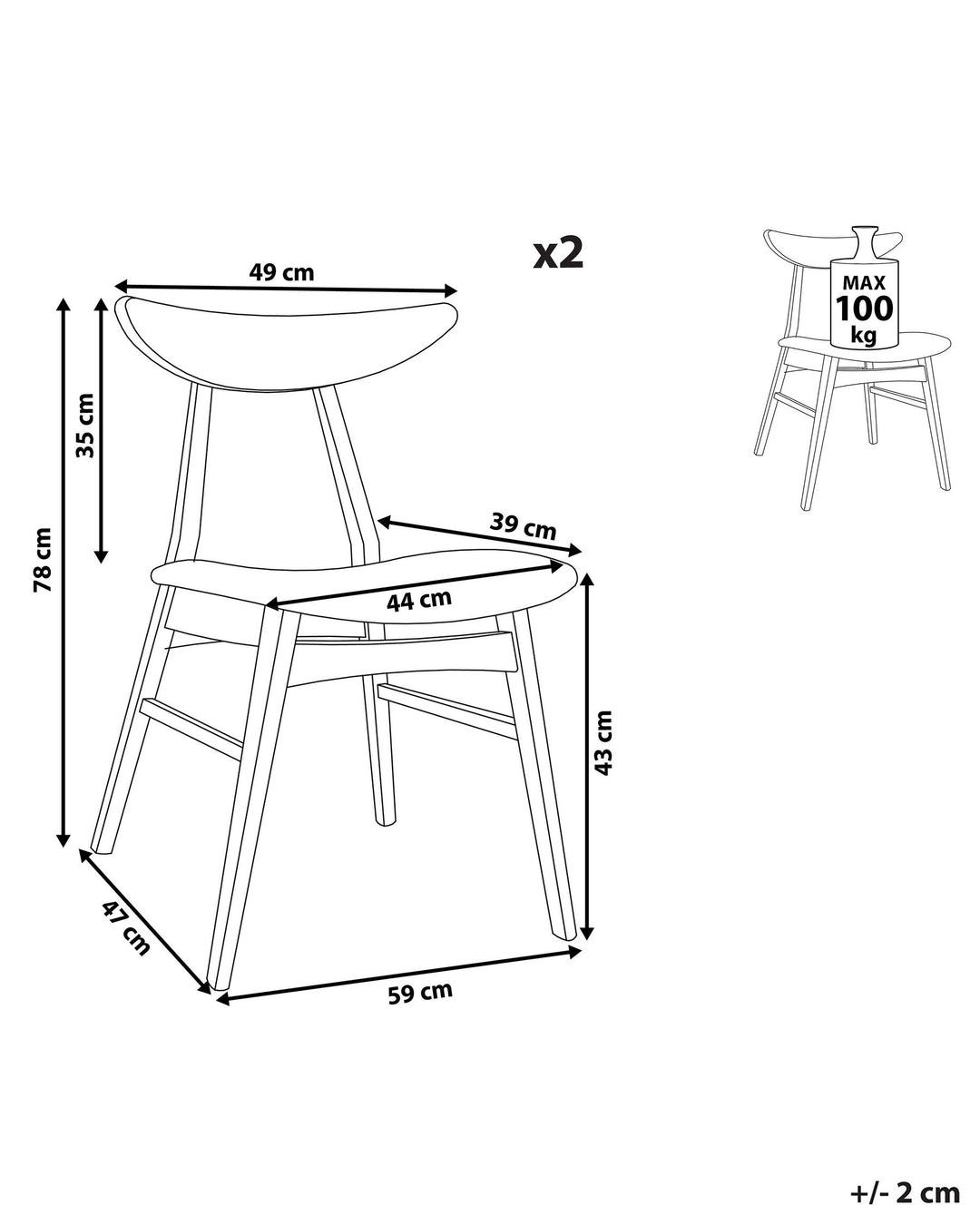 Rubberwood Dining Chair Set of 2 Dark Grey Lynn