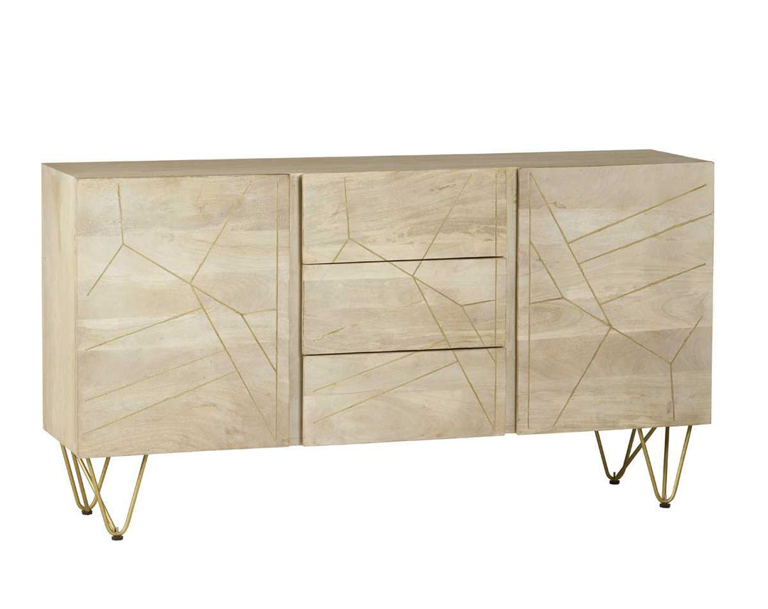 Extra Large Sideboard 3 Drawers And 2 Doors Light Gold