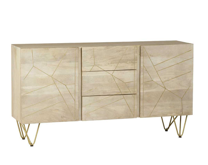 Extra Large Sideboard 3 Drawers And 2 Doors Light Gold