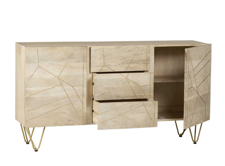 Extra Large Sideboard 3 Drawers And 2 Doors Light Gold