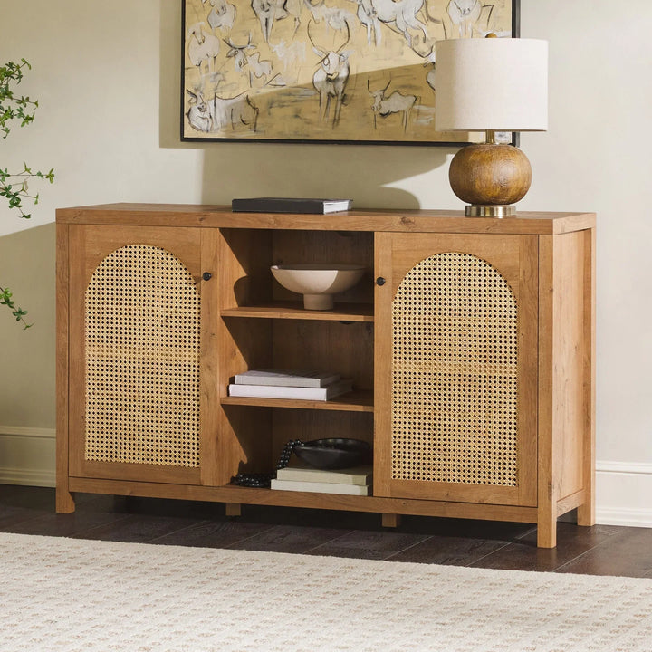 2 Door Sideboard with Arched Rattan Panels Pulli