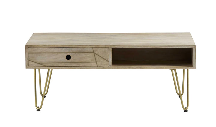 Rectangular Coffee Table With Drawer Light Gold