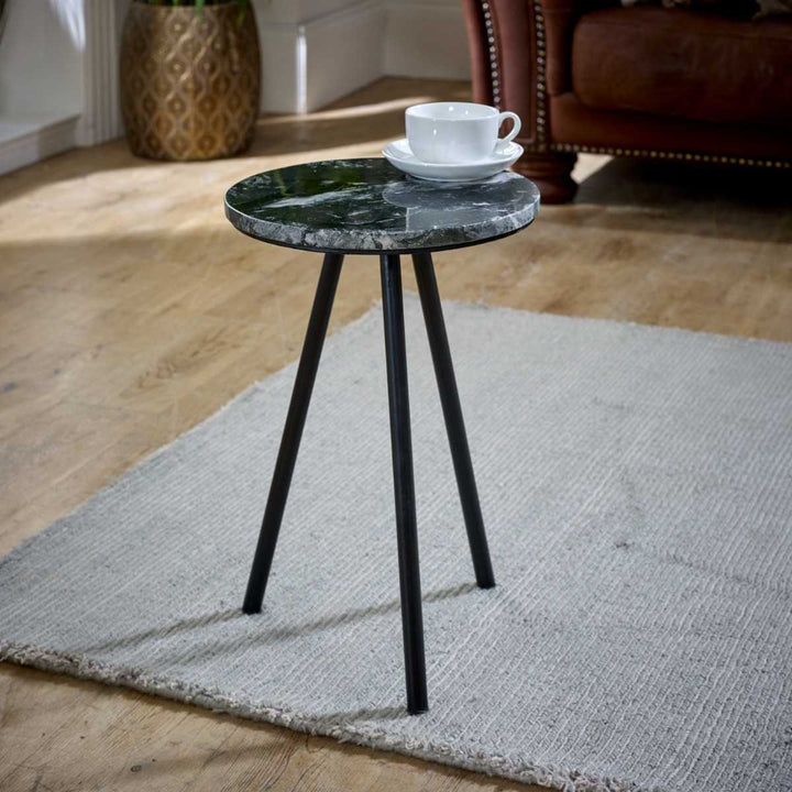 Black Marble Top & Metal Legs Side Table Opal