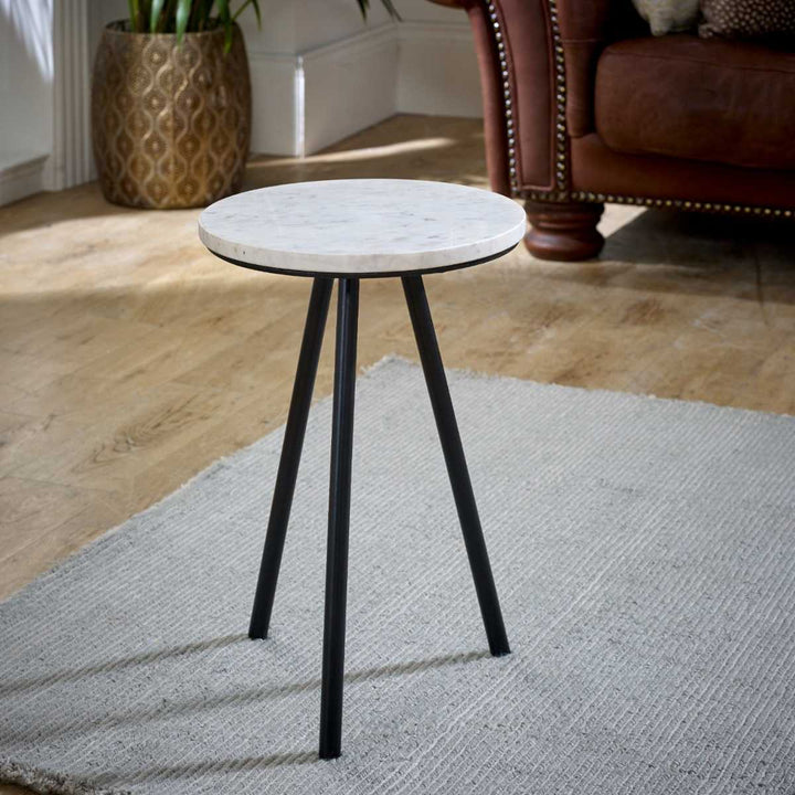 White Marble Top & Metal Legs Side Table Opal