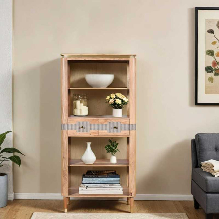 Wilton Acacia Wood 2 Drawers Open Bookcase