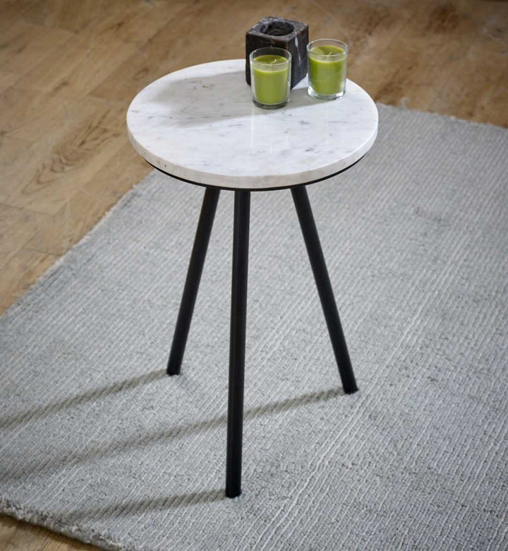 White Marble Top & Metal Legs Side Table Opal