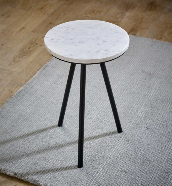 White Marble Top & Metal Legs Side Table Opal