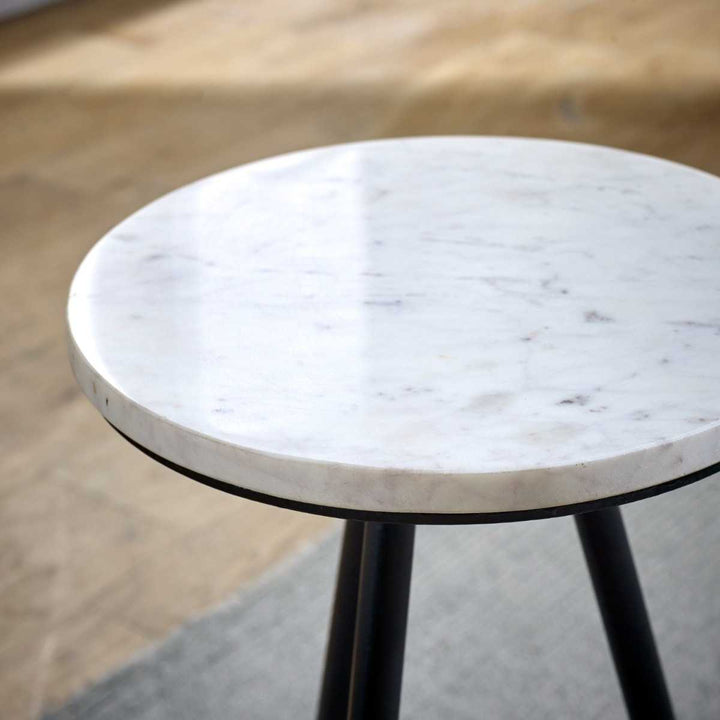 White Marble Top & Metal Legs Side Table Opal