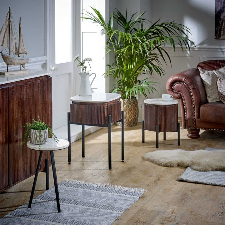 White Marble Top & Metal Legs Side Table Opal