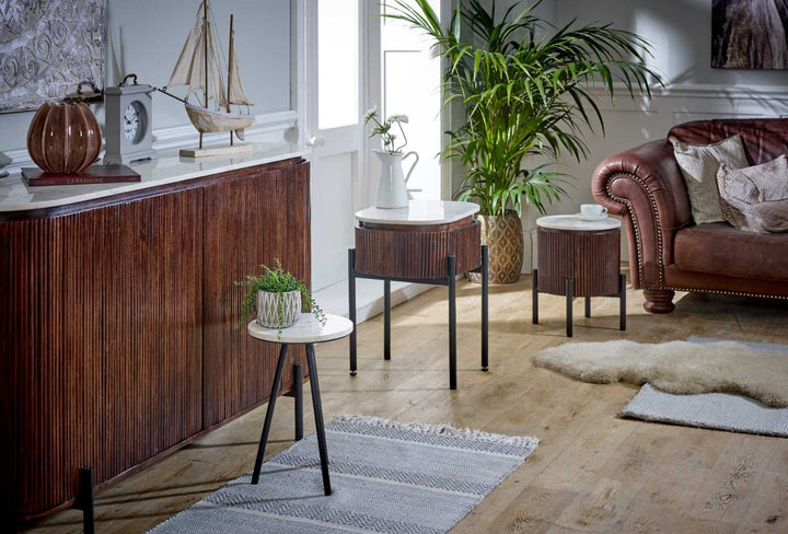 White Marble Top & Metal Legs Side Table Opal