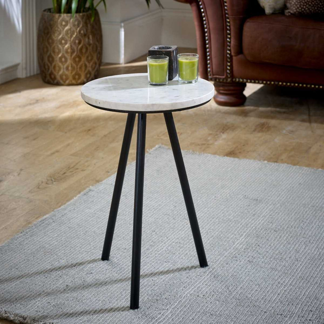 White Marble Top & Metal Legs Side Table Opal