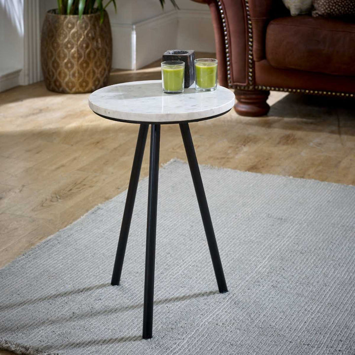 White Marble Top & Metal Legs Side Table Opal