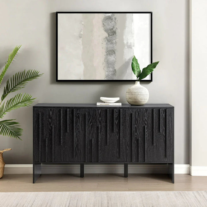 3 Door Wood Sideboard Black Rico