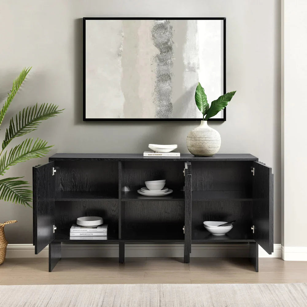 3 Door Wood Sideboard Black Rico