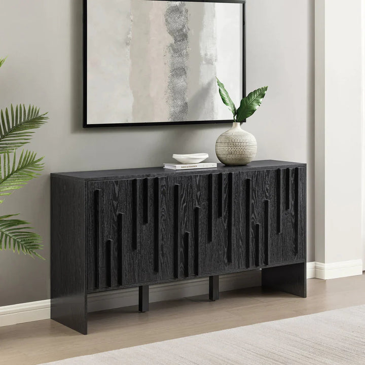 3 Door Wood Sideboard Black Rico