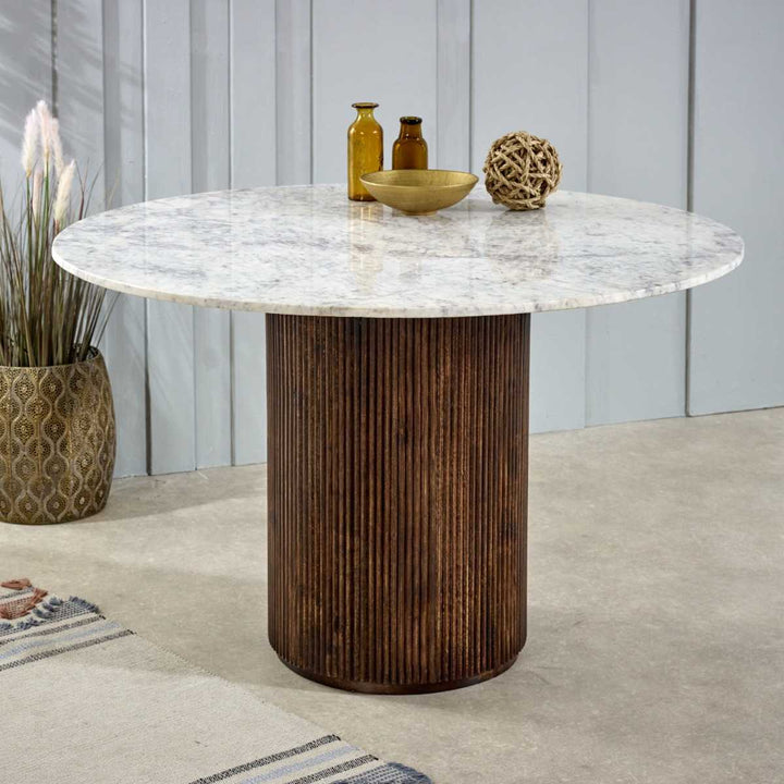 Mango Wood Dining Table Round With Marble Top Opal