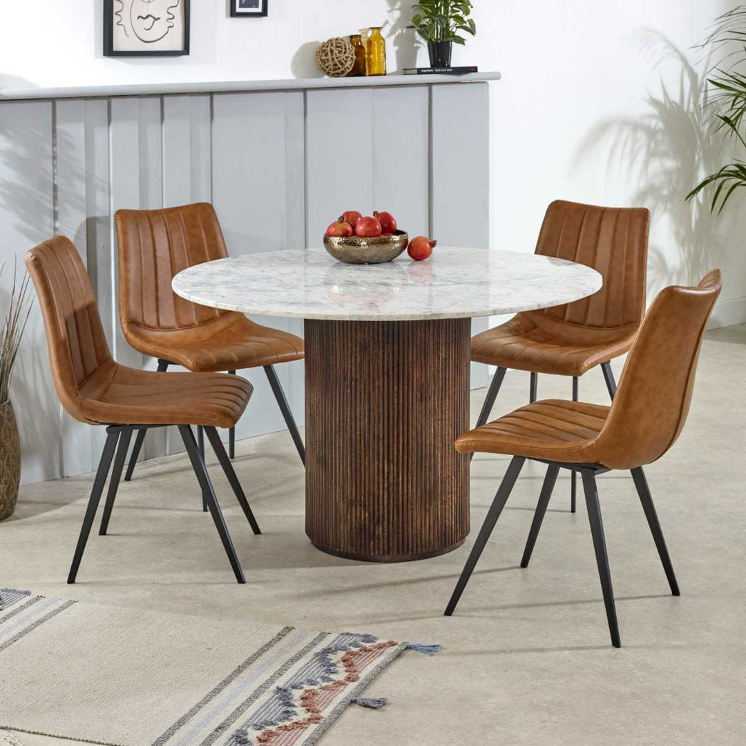 Mango Wood Dining Table Round With Marble Top Opal