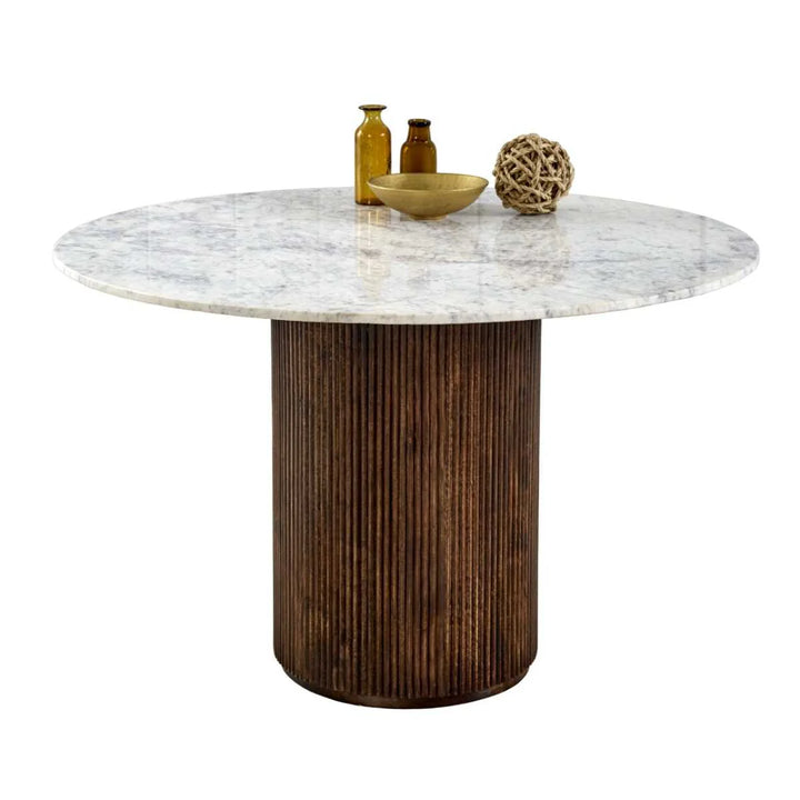 Mango Wood Dining Table Round With Marble Top Opal