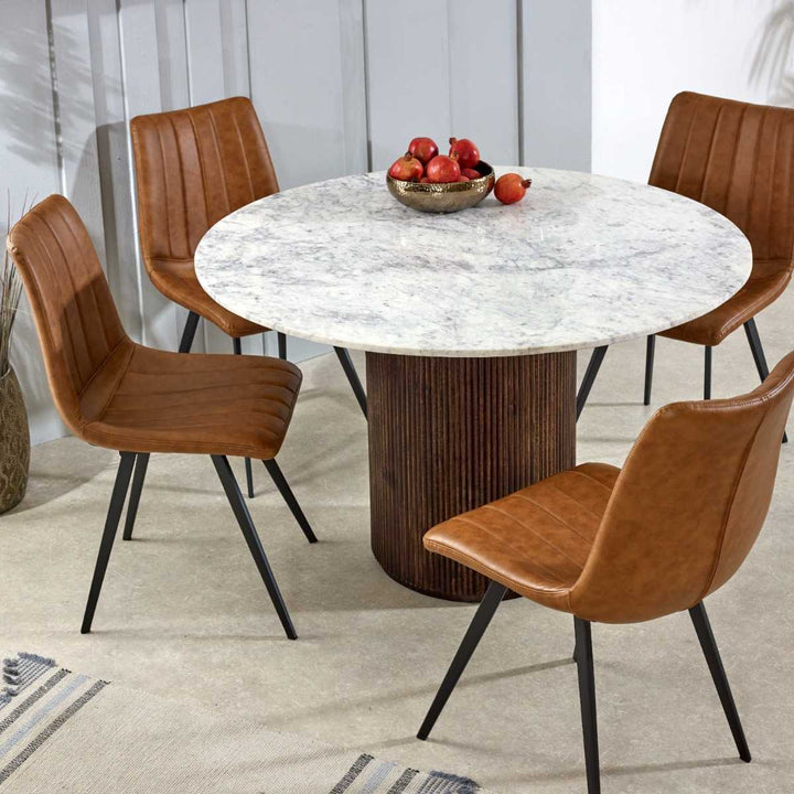 Mango Wood Dining Table Round With Marble Top Opal