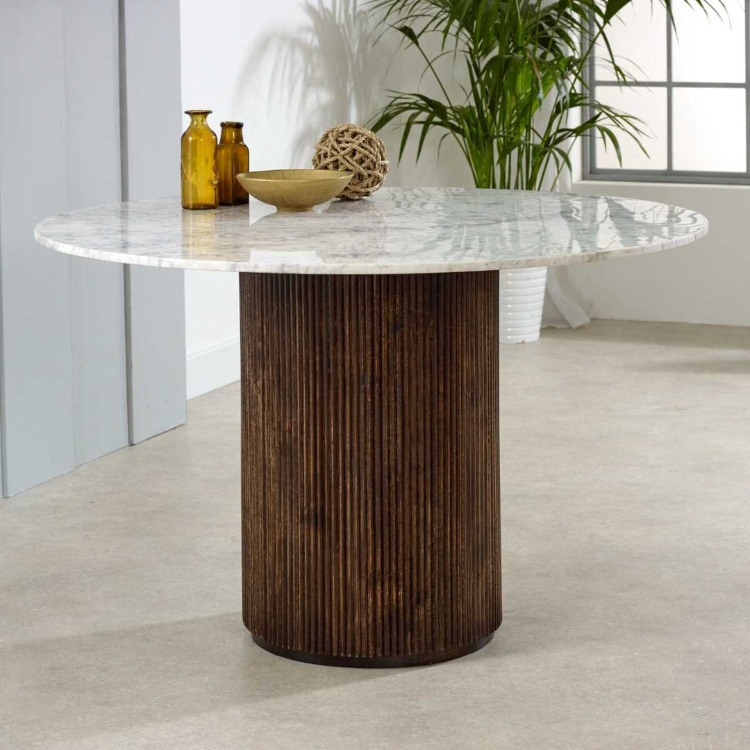 Mango Wood Dining Table Round With Marble Top Opal