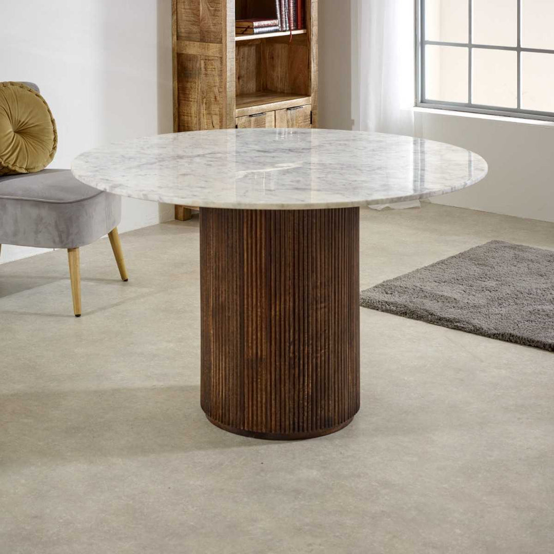 Mango Wood Dining Table Round With Marble Top Opal