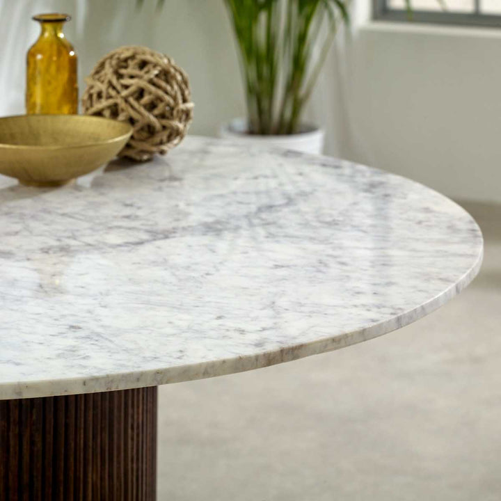 Mango Wood Dining Table Round With Marble Top Opal