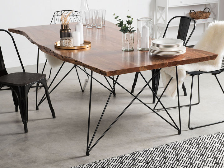 Acacia Dining Table 180 x 90 cm Dark Wood with Black Sweden