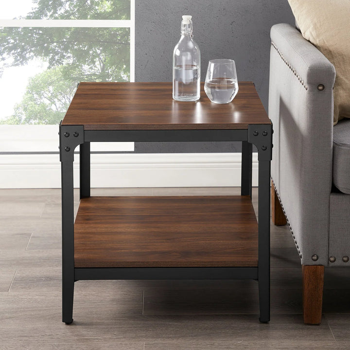 Angle Iron Rustic Side Table Dark Walnut Willington