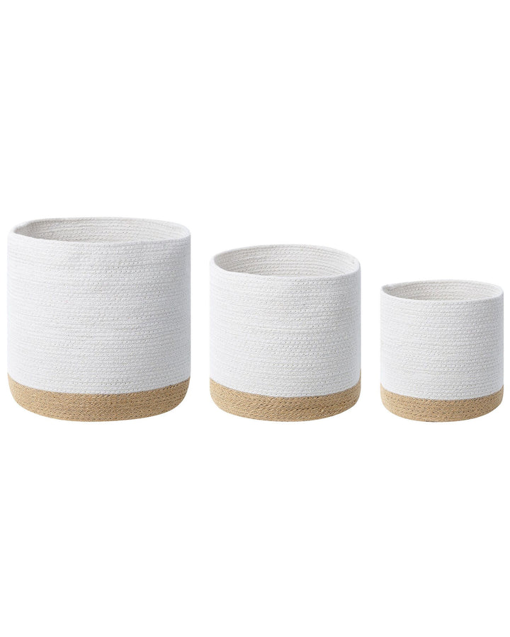 Set of 3 Cotton Baskets White and Beige Basima