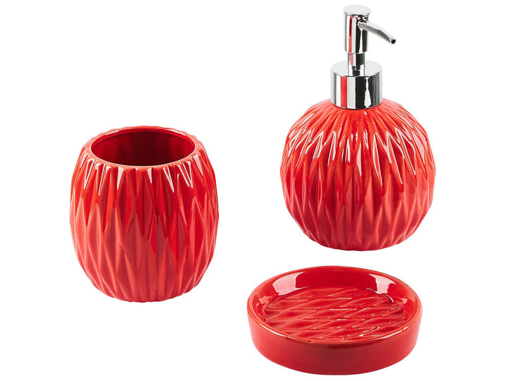 Ceramic 3-Piece Bathroom Accessories Set Red Belem