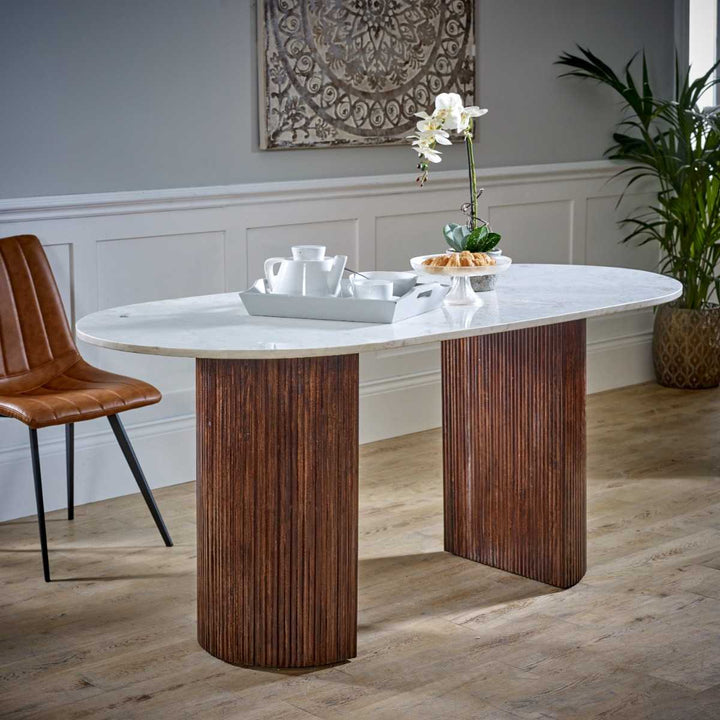 Mango Wood Dining Table 170 Cm With Marble Top Opal