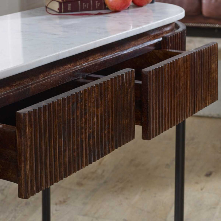 Mango Wood Console Table With Marble Top And Metal Legs Opal