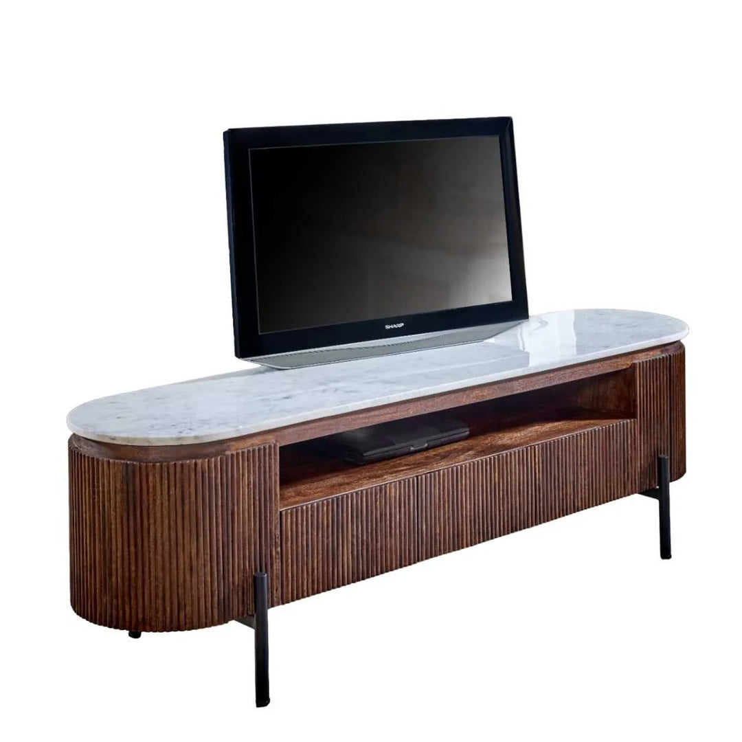 Marble Top & Metal Legs Mango Wood Large Tv Stand Opal