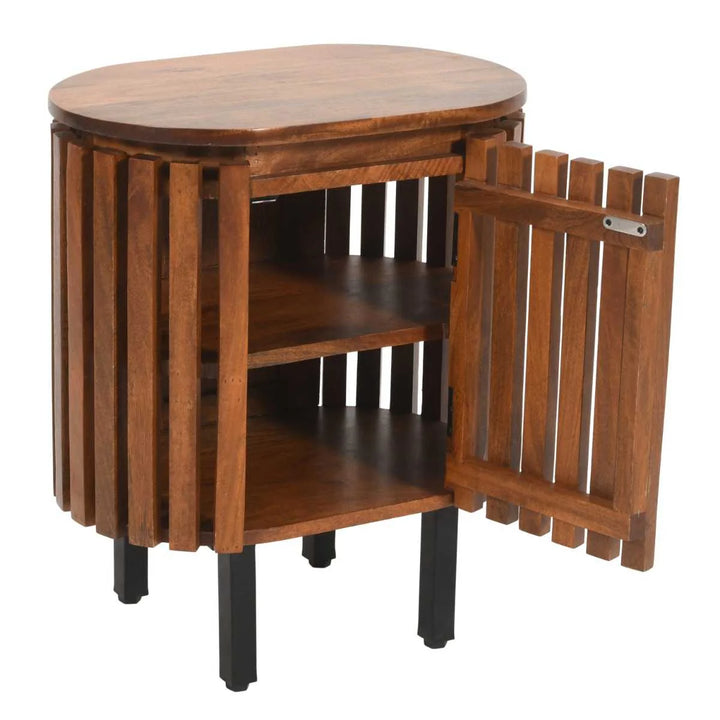 Slatted Mango Wood Bedside Table