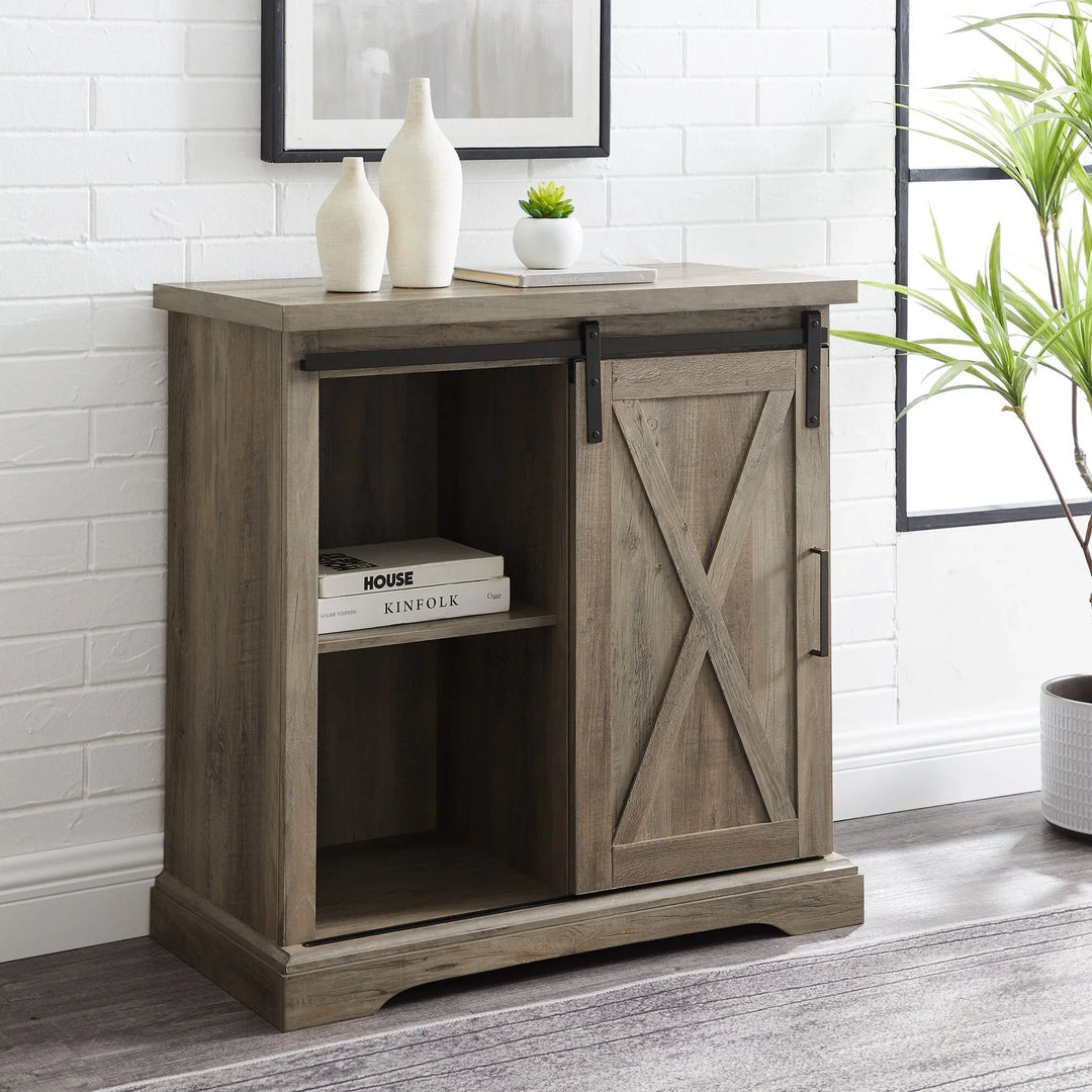 Barn Door Accent Cabinet Grey Wash Willington