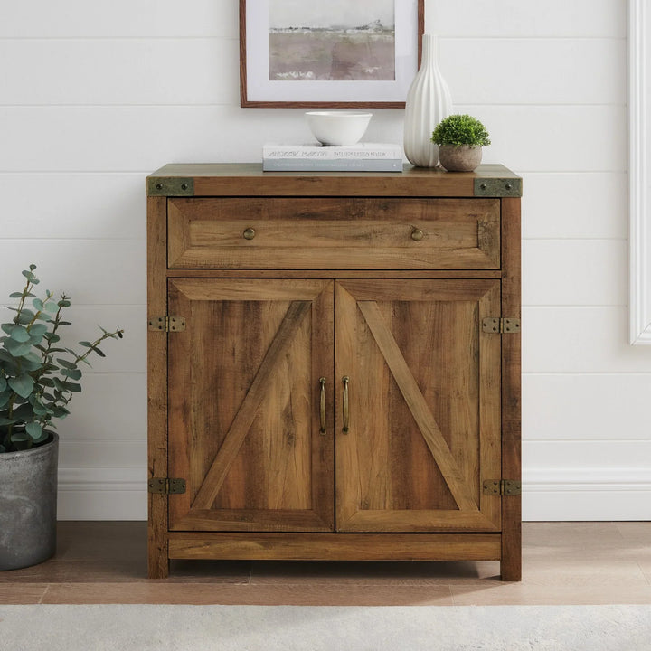 Barn Door Accent Cabinet Rustic Oak Burgess