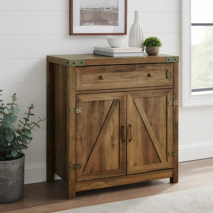 Barn Door Accent Cabinet Rustic Oak Burgess